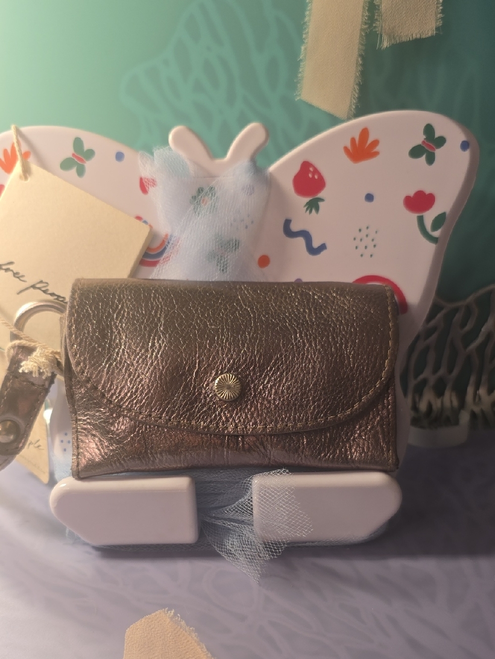 Free People Metallic Silver Bag with Landyard Strap